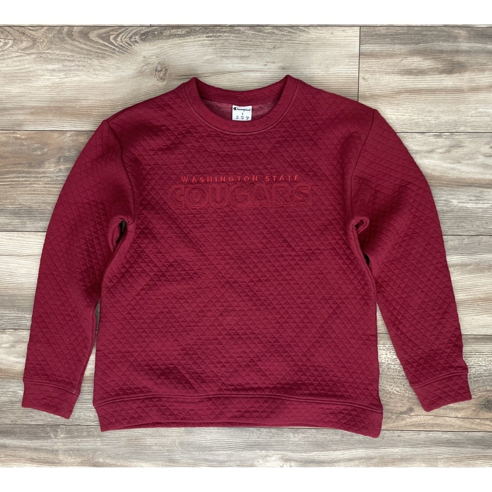 Champion WSU Cougars Womens Crimson Quilted Crewneck Sweatshirt Small NCAA